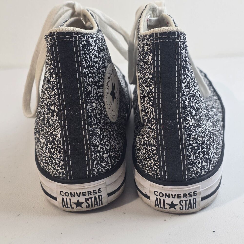 Converse Platform High Top Sneakers Chuck Taylor Glittery Silver Black Womens 9 - Picture 3 of 8